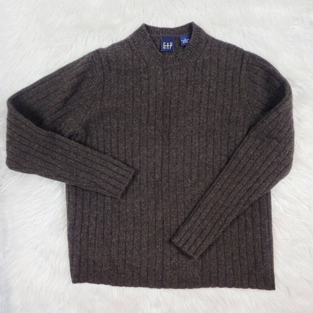 Vintage GAP Men's Lambswool Sweater Medium M Brown Pullover